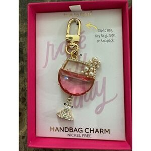 True‎ to Form Rosé Wine Glass Handbag Charm Keychain Gold Crystal Pearl NIB